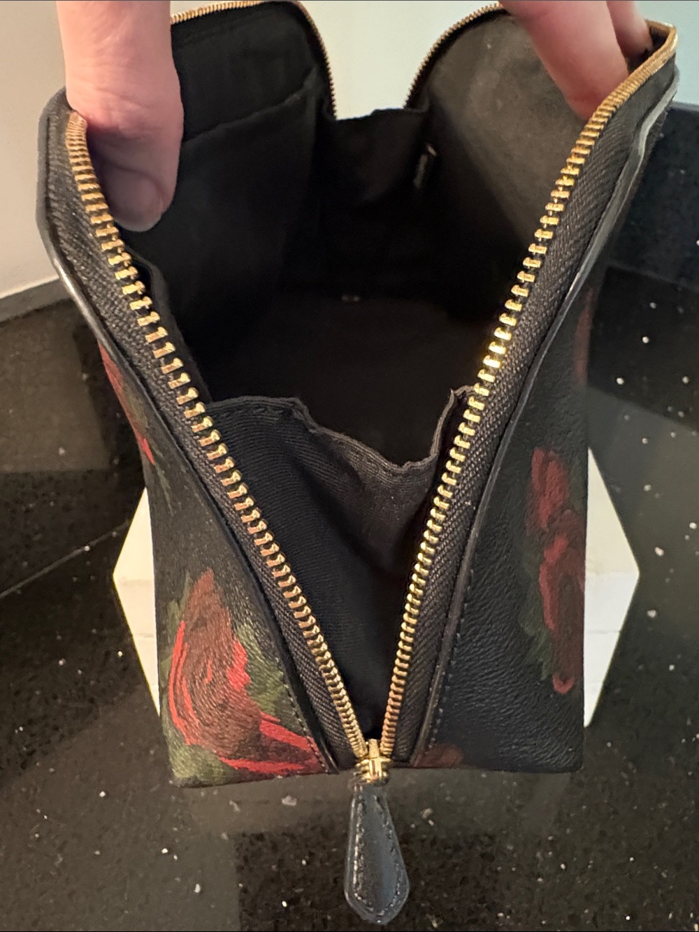*COACH Black Rose Print Zip Cosmetic Ditty Pouch Bag Clutch Shabby Chic Goth - Picture 12 of 16